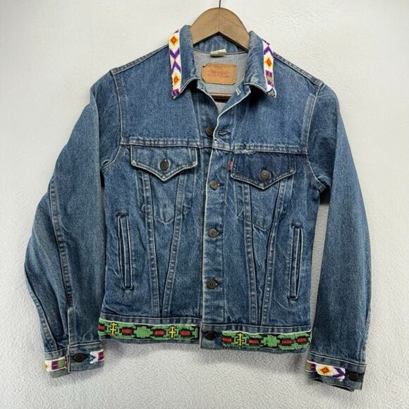Levi's Other - Vintage Levis Denim Jacket Boys 16 Blue Jean Trucker Beaded USA Made Red Tab